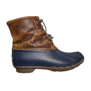 Sperry Top-Sider Womens 6.5‎ Brown Leather Saltwater Blue Rubber Duck Boots